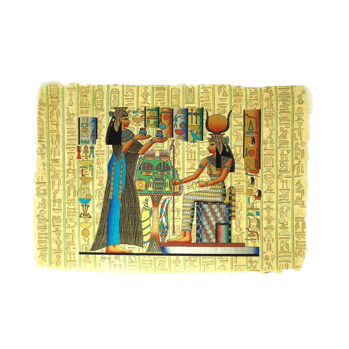 Queen Nefertari offering Oils to Goddess Isis Papyrus - 40x60cm