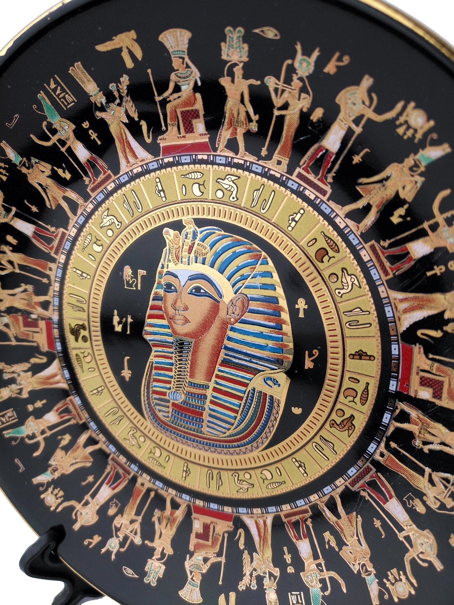 King Tutankamun 24k Gold  Egyptian Porcelain Collectable Plate - 12cm