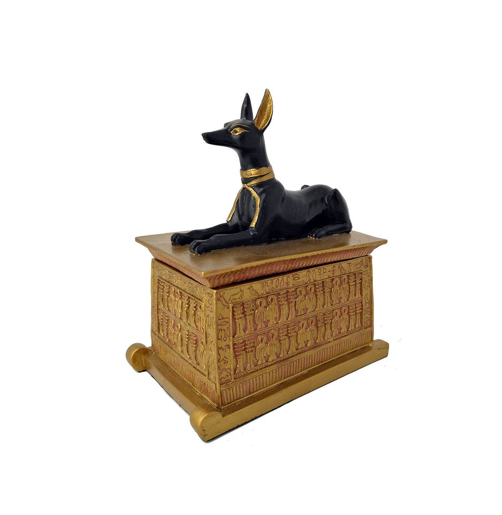 Hand-Painted Anubis on Sarcophagus Box - Ancient Egyptian God Anubis - Ancient Egyptian Home Decor Desk Box - 5.7'' / 14.5cm