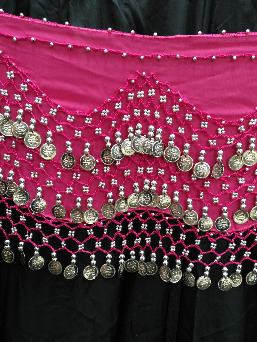 Egyptian Style Belly Dance Hip Scarf - Fuchsia Chiffon Coin Belt for Belly Dancing