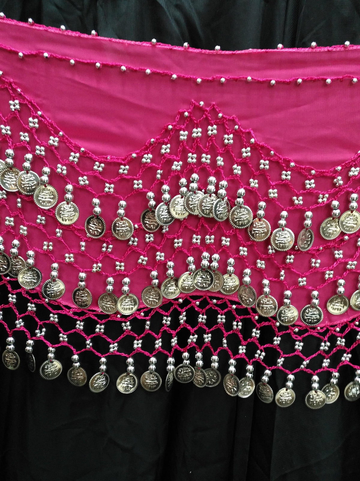 Egyptian Style Belly Dance Hip Scarf - Fuchsia Chiffon Coin Belt for Belly Dancing