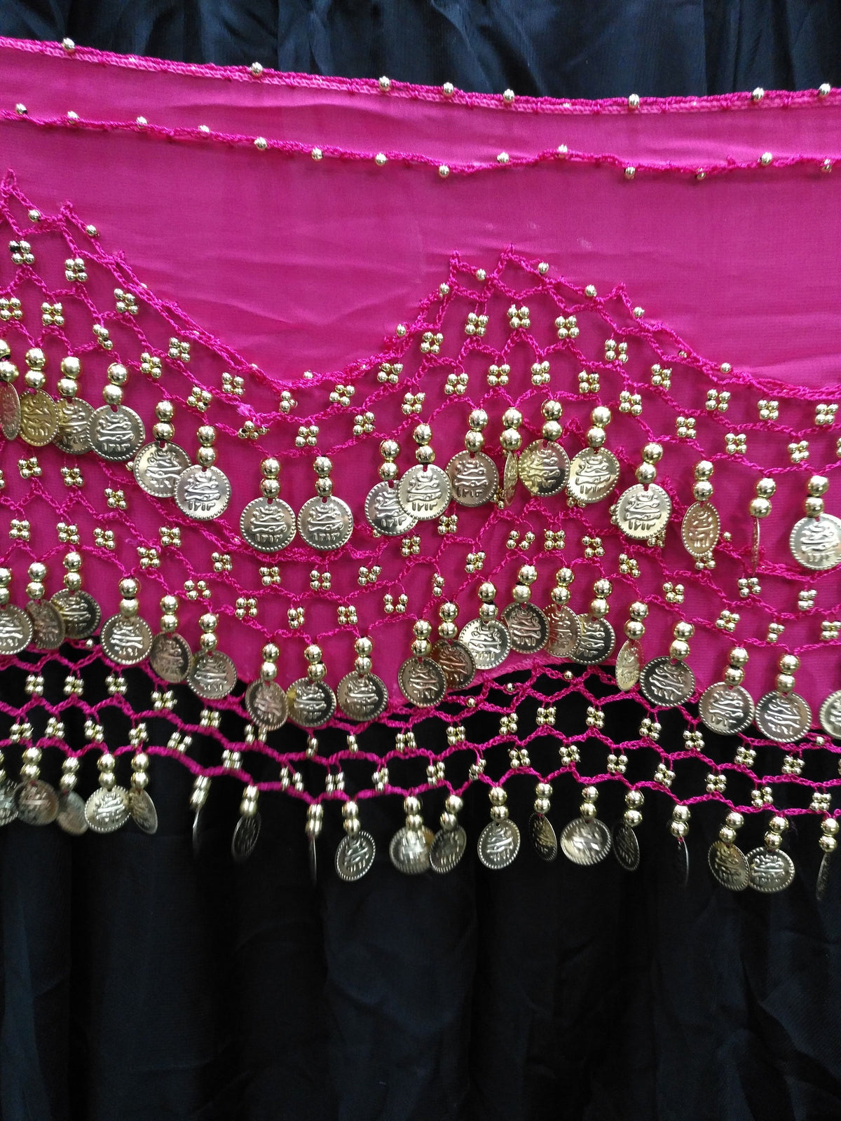 Egyptian Style Belly Dance Hip Scarf - Fuchsia Chiffon Coin Belt for Belly Dancing