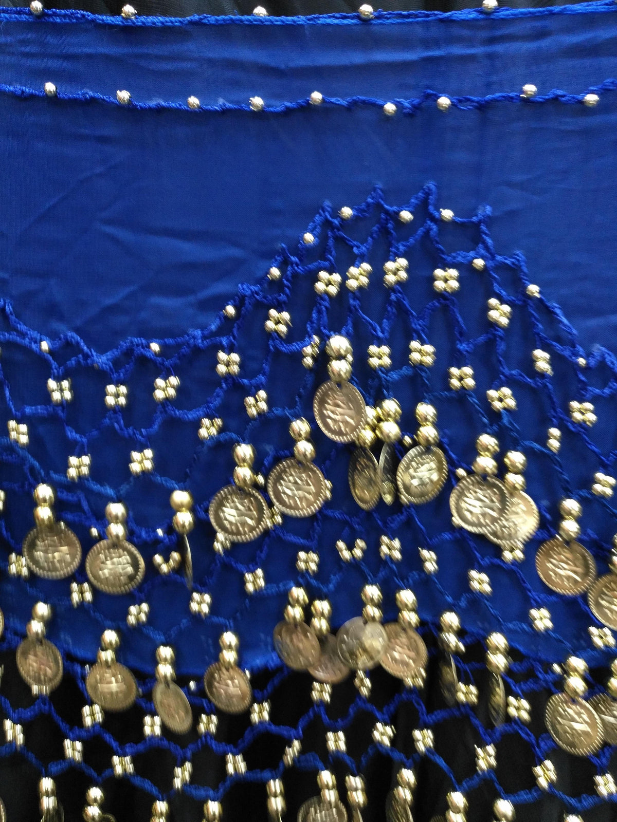 Egyptian Style Belly Dance Hip Scarf - Navy Blue Chiffon Coin Belt for Belly Dancing