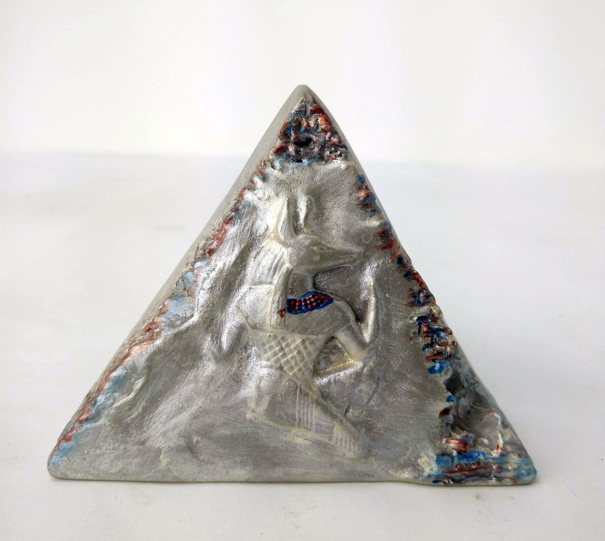 Hand-Painted Anubis Ceramic Pyramid Plaque