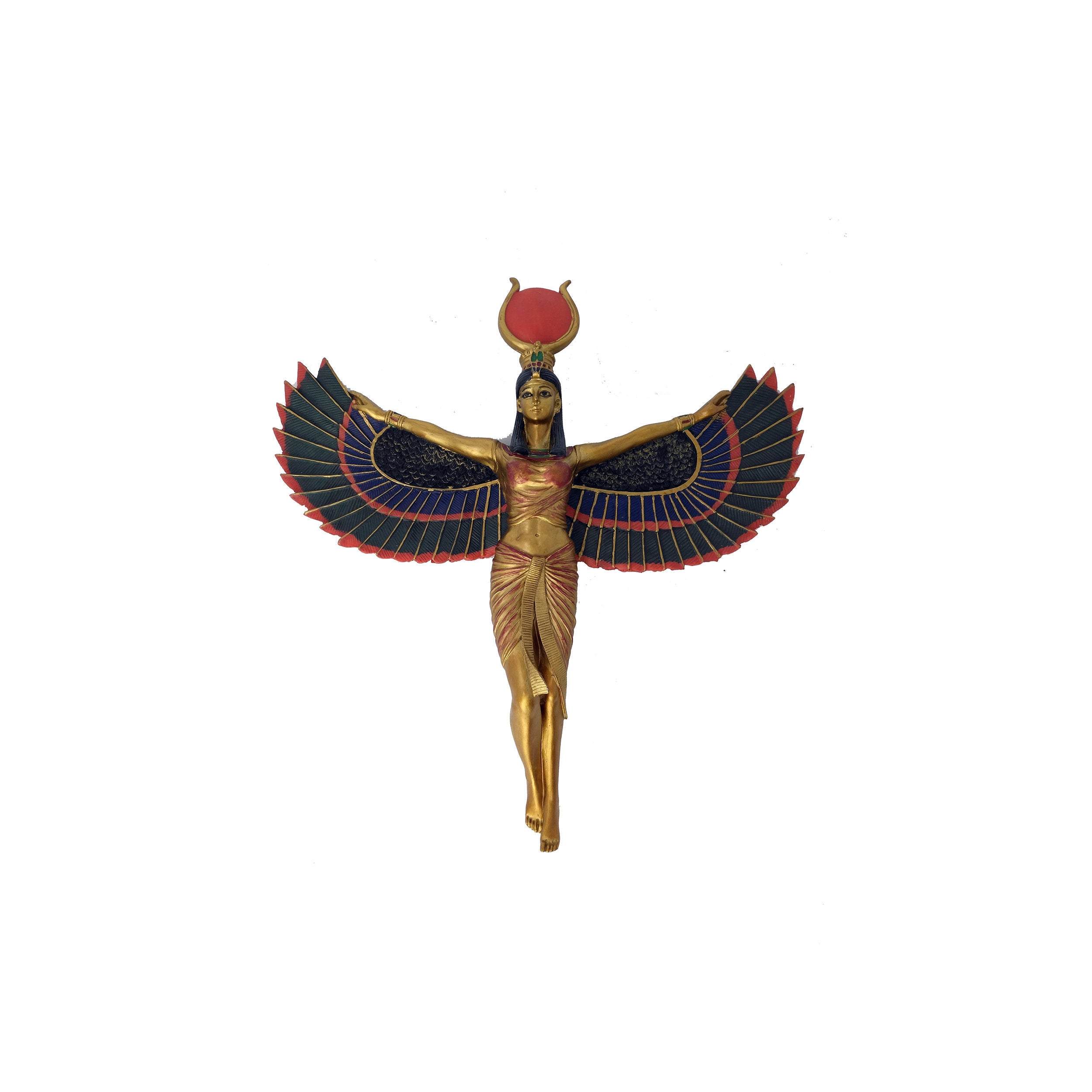 Egyptian Goddess Isis Wall Hanging - Hand-Painted Ancient Egyptian Goddess Isis With Wings Outstretched Wall Plaque - 12 inches / 30cm