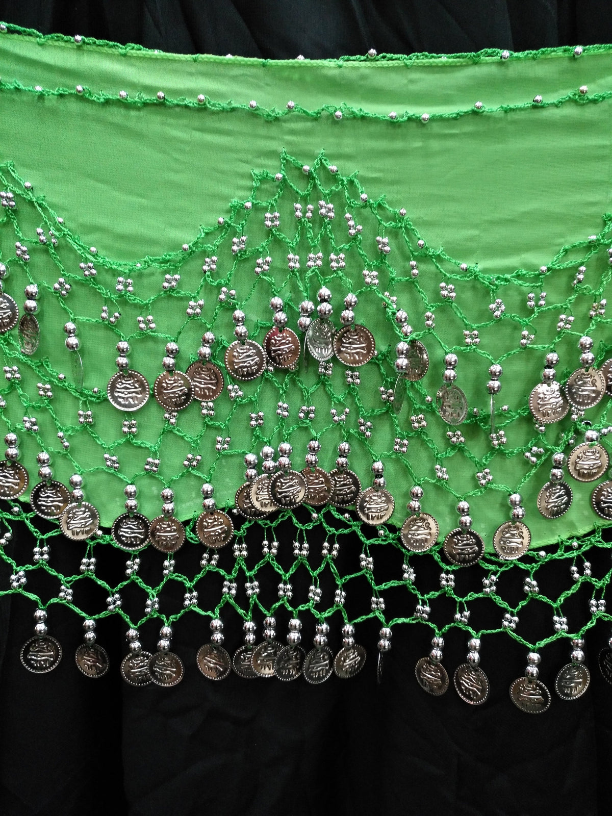 Egyptian Style Belly Dance Hip Scarf - Lime Green Chiffon Coin Belt for Belly Dancing