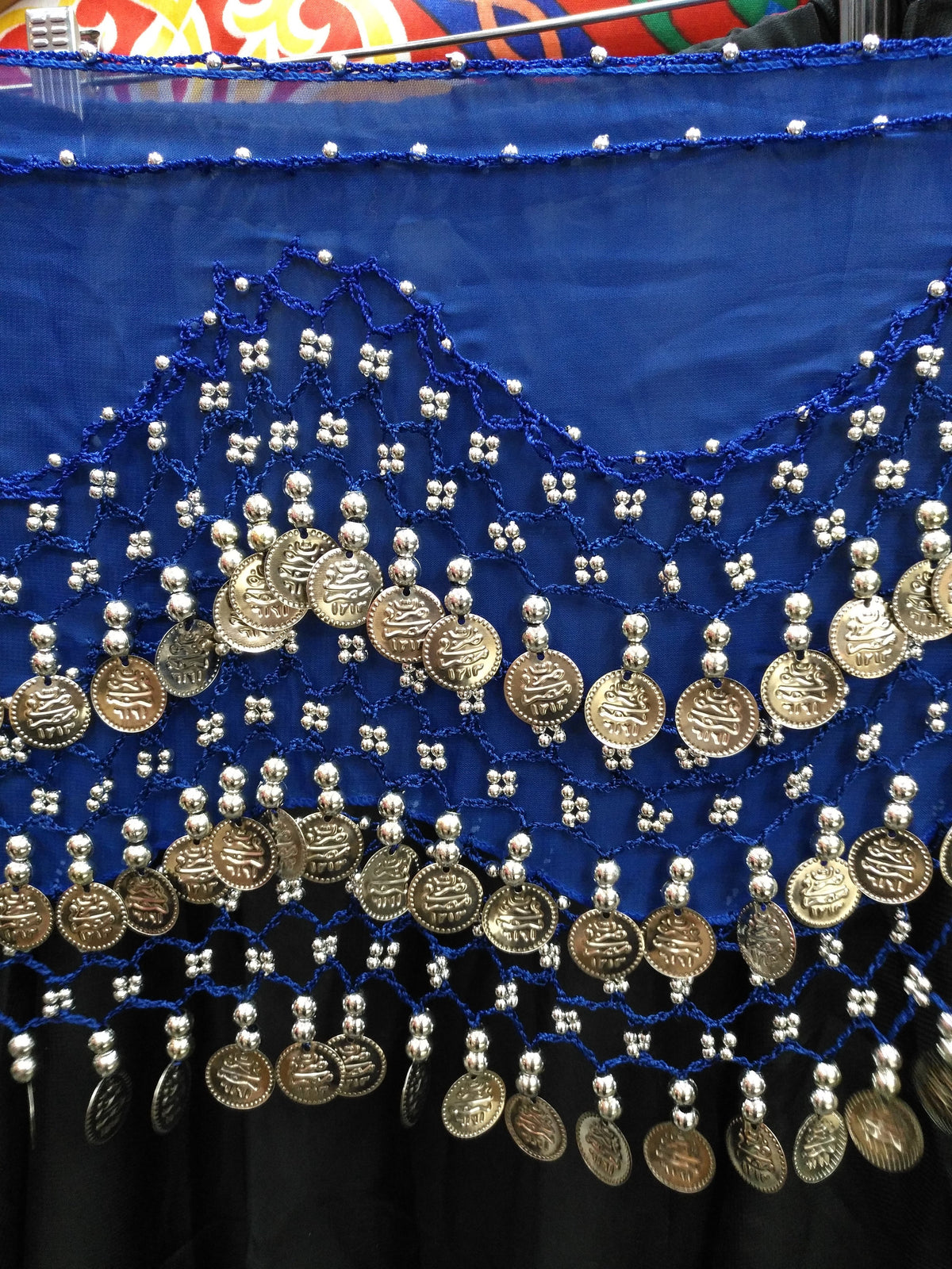 Egyptian Style Belly Dance Hip Scarf - Navy Blue Chiffon Coin Belt for Belly Dancing
