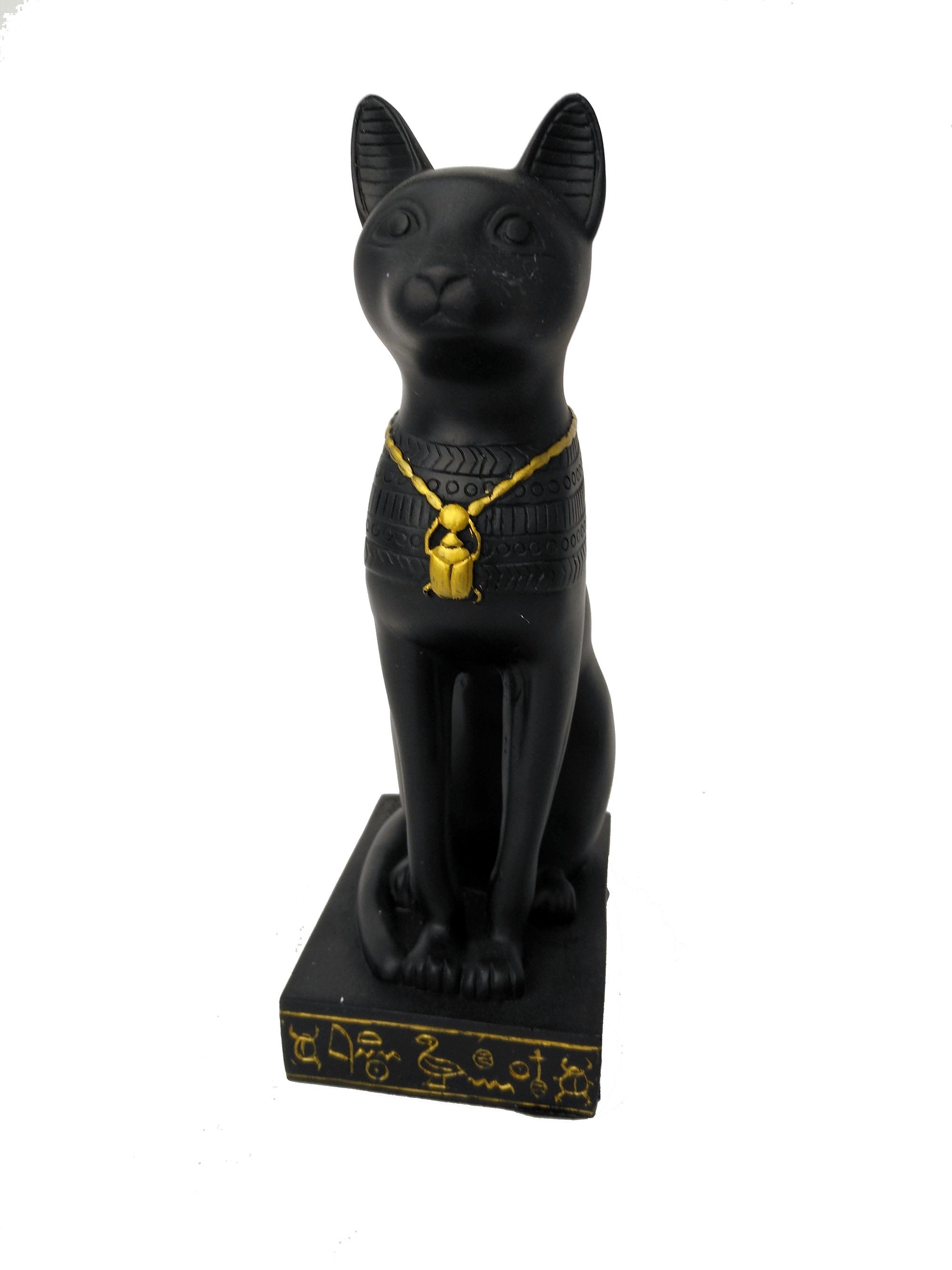 Bastet Statue - Ancient Egyptian Goddess Bastet with Hieroglyphic Base & Scarab Amulet