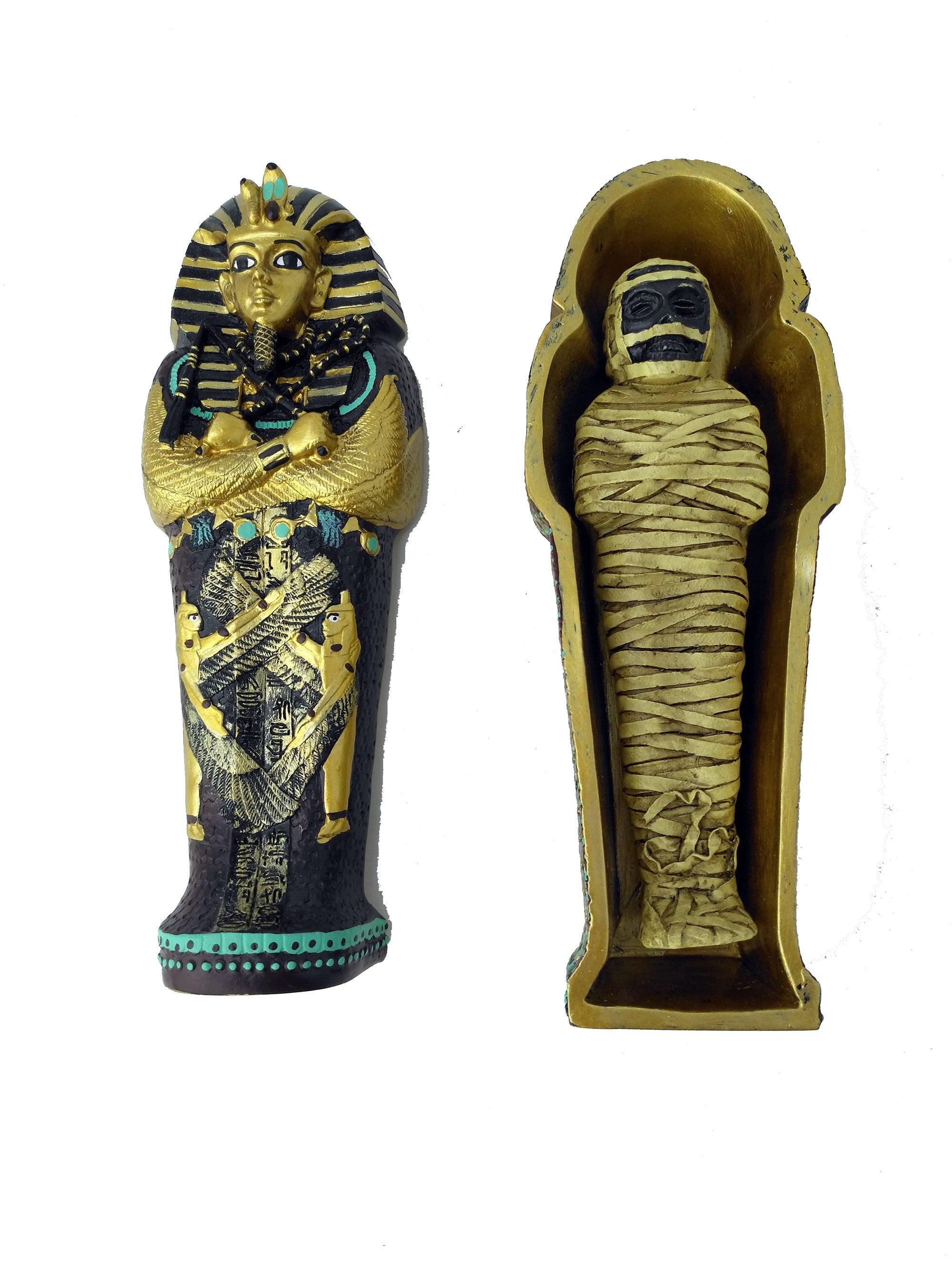 King Tutankamun Sarcophagus With Mummy Box Cast Resin Replica  - 3 Pieces!