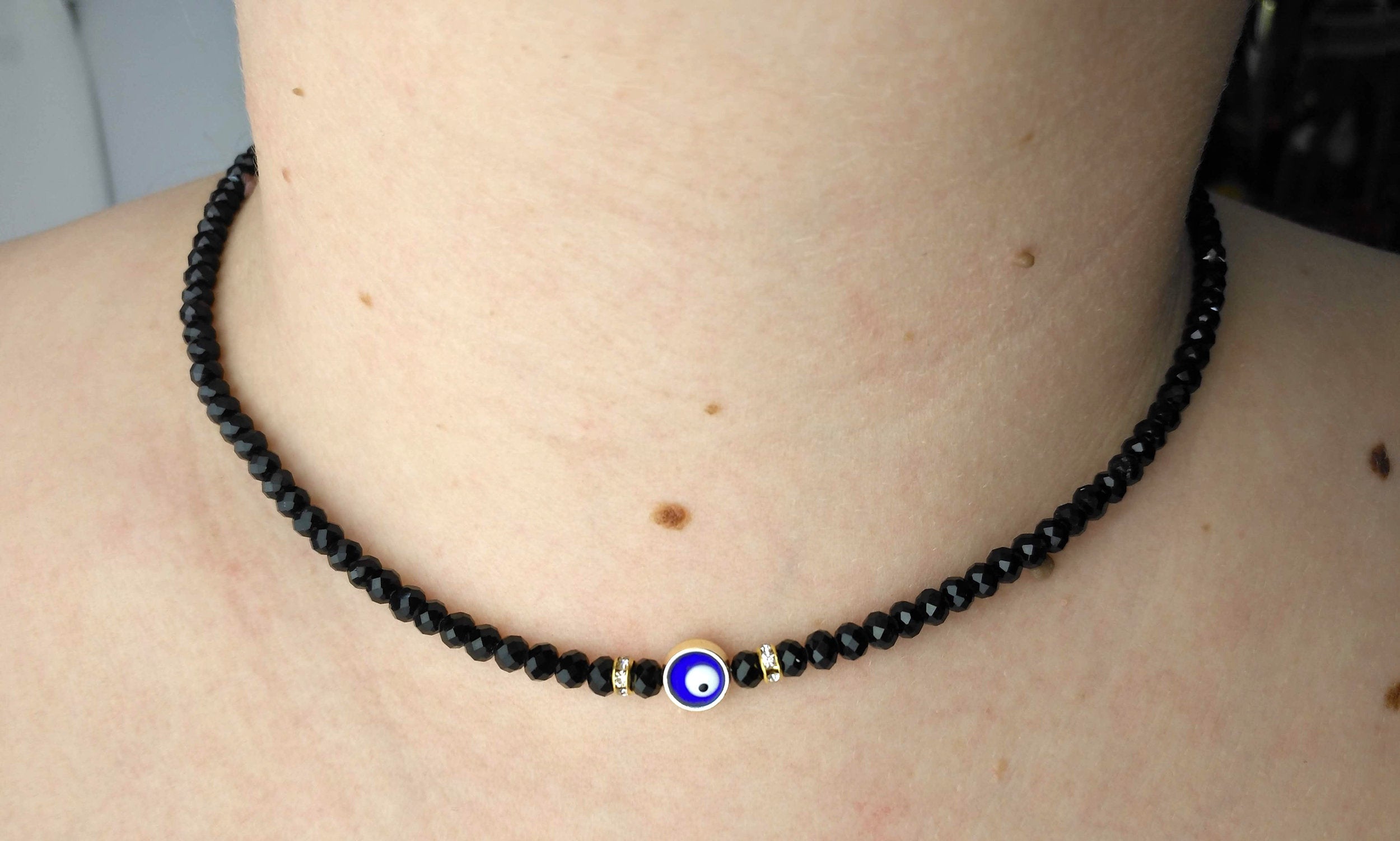 Beaded Evil Eye Necklace - Black