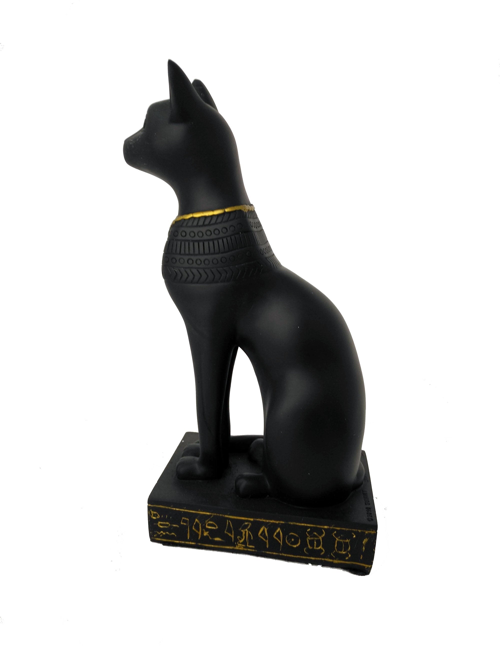 Bastet Statue - Ancient Egyptian Goddess Bastet with Hieroglyphic Base & Scarab Amulet