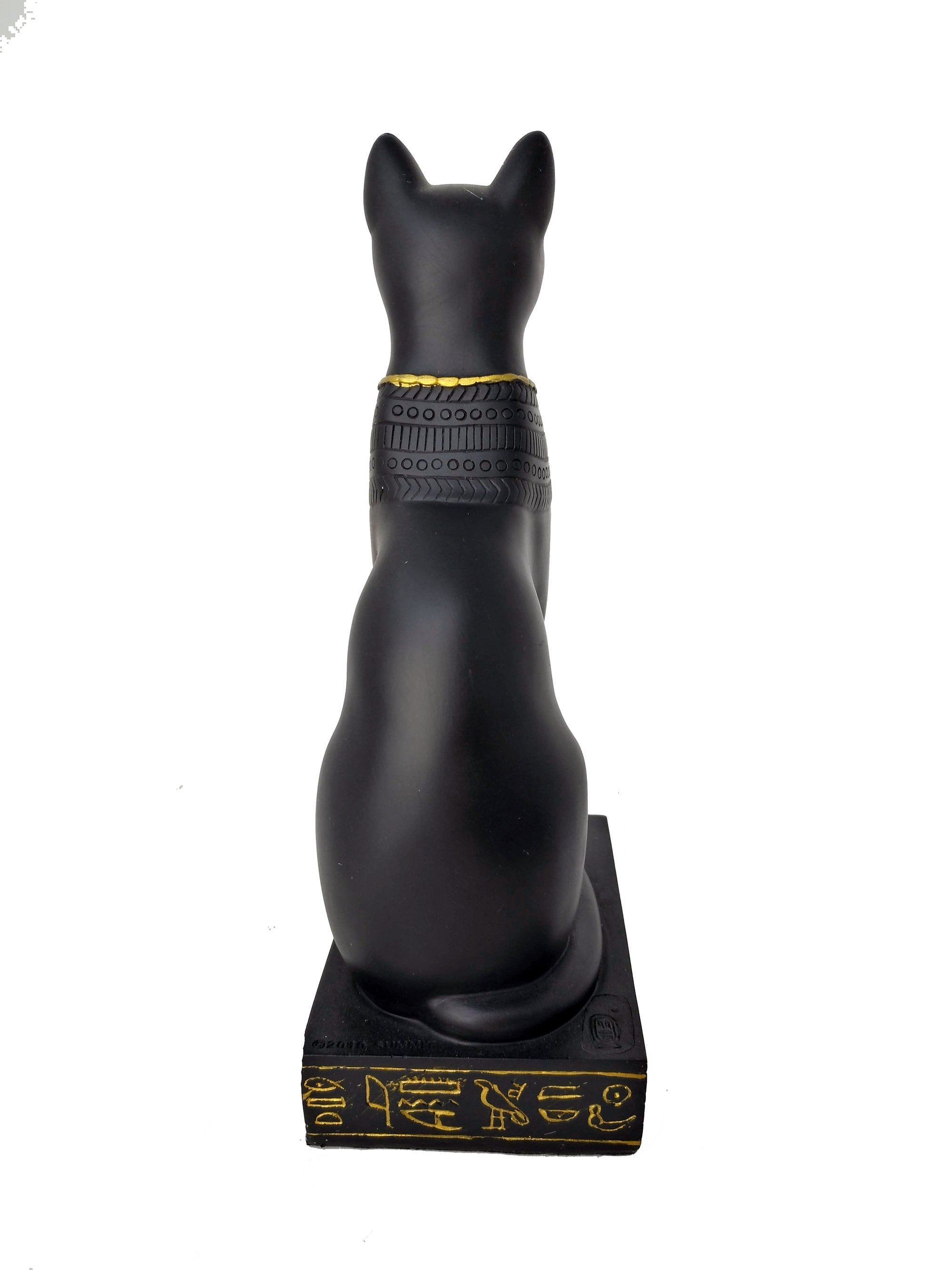 Bastet Statue - Ancient Egyptian Goddess Bastet with Hieroglyphic Base & Scarab Amulet