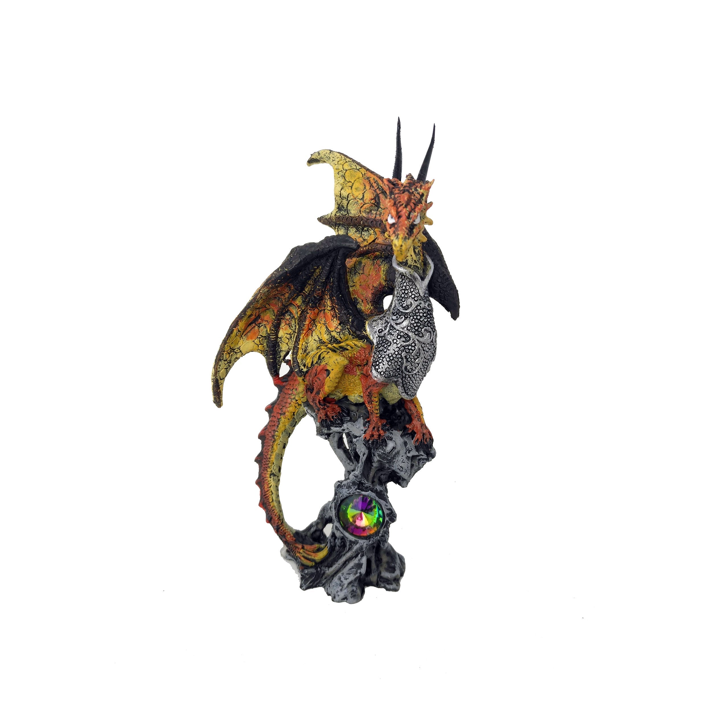 Gold Dragon Protecting Jewel On Perch Statue