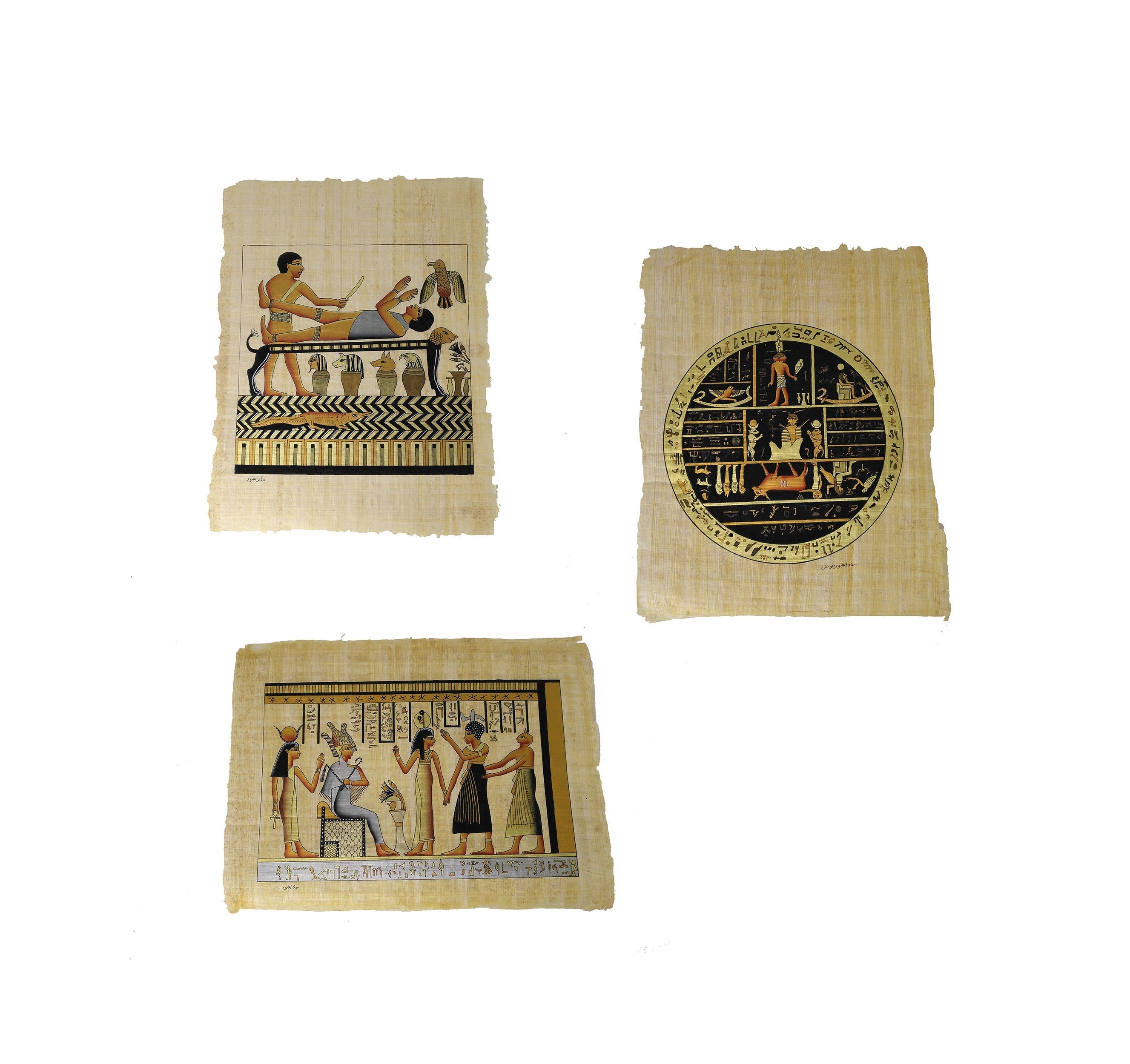 Hand-Painted Facsimiles From The Book of Abraham on Egyptian Papyrus  - LDS Papyrus in Pearl of Great Price - Full set of 3 Facsimiles!