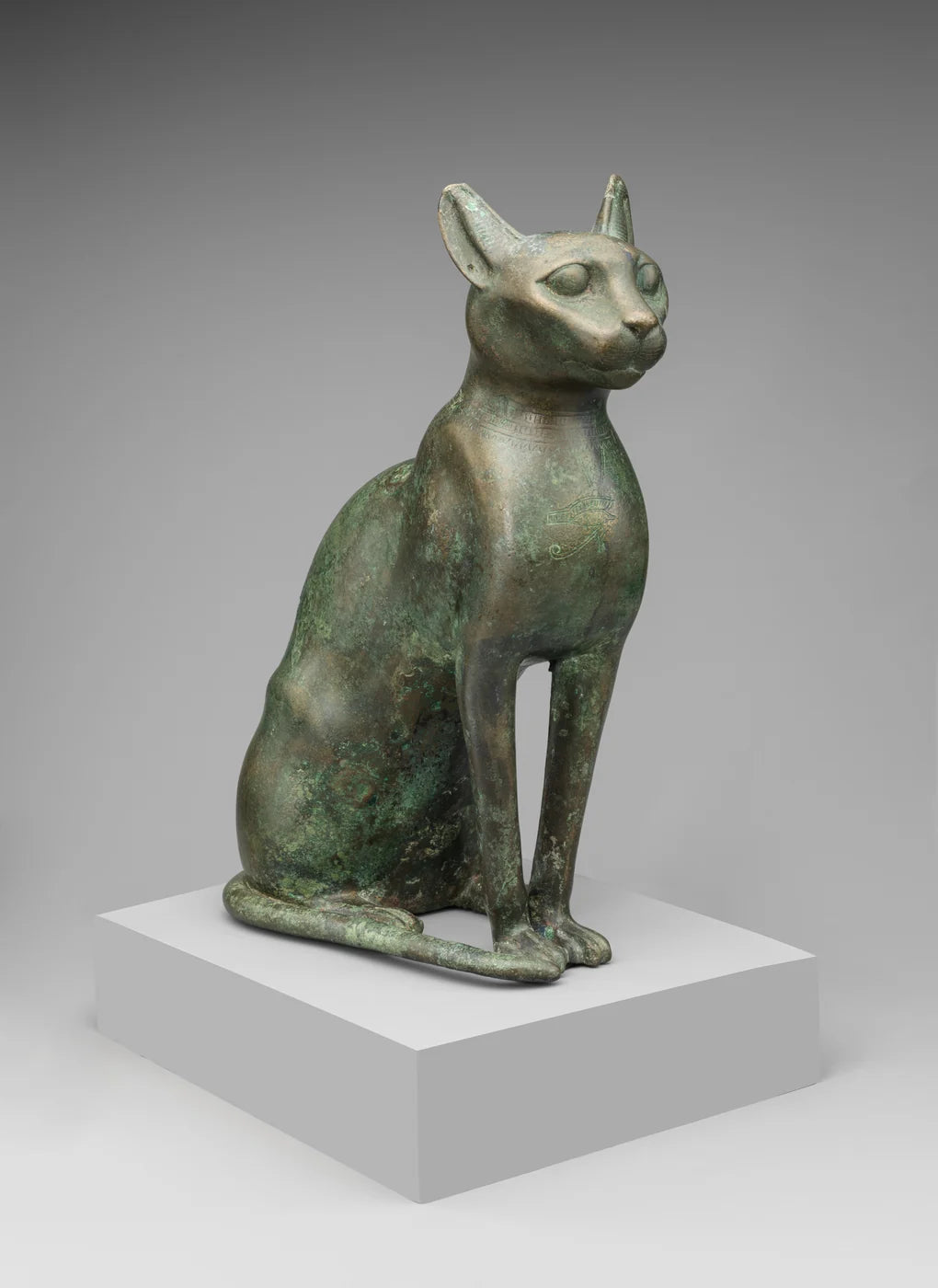 Cat Statuette intended to contain a mummified cat; leaded bronze.